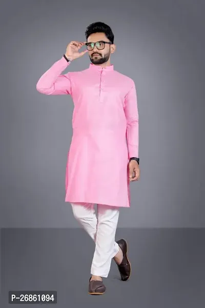 Reliable Pink Cotton Blend Solid Kurta And Pajama Sets For Mens-thumb0