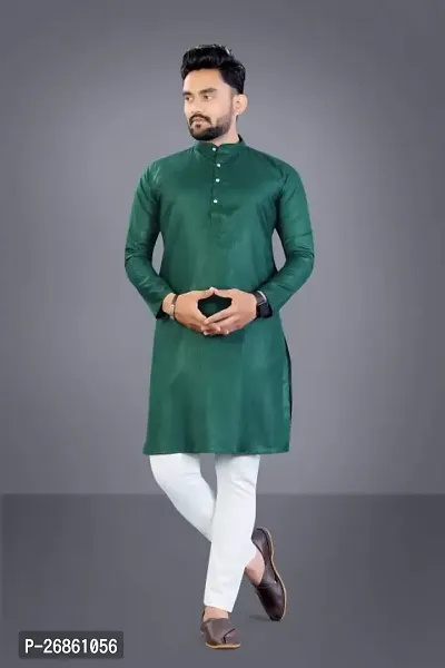 Reliable Green Cotton Blend Solid Kurta And Pajama Sets For Mens