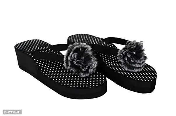 Women's Slippers Indoor House or Outdoor Latest Fashion Black Flower FlipFlop Slipper (Black, numeric_5)