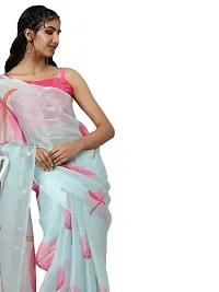 BH BANDHANI HUB Women's Digital Leaf Design Saree with Unstitched Blouse Piece | Organza Fancy Tassels In Pallu | Gorgeous Look | Sari for Girls  Women | Sky Blue, Pink ndash; OBP-thumb3