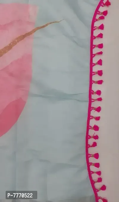 BH BANDHANI HUB Women's Digital Leaf Design Saree with Unstitched Blouse Piece | Organza Fancy Tassels In Pallu | Gorgeous Look | Sari for Girls  Women | Sky Blue, Pink ndash; OBP-thumb2