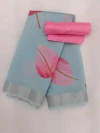 BH BANDHANI HUB Women's Digital Leaf Design Saree with Unstitched Blouse Piece | Organza Fancy Tassels In Pallu | Gorgeous Look | Sari for Girls  Women | Sky Blue, Pink ndash; OBP-thumb2