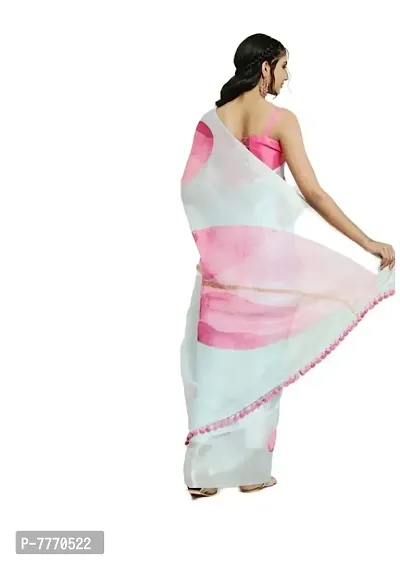 BH BANDHANI HUB Women's Digital Leaf Design Saree with Unstitched Blouse Piece | Organza Fancy Tassels In Pallu | Gorgeous Look | Sari for Girls  Women | Sky Blue, Pink ndash; OBP-thumb5