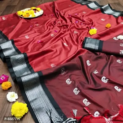 Red Cotton Silk With Silver weaving Saree for Women-thumb0