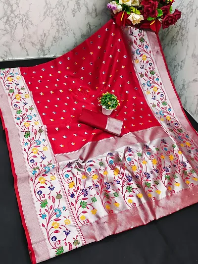 Banarasi Silk Blend Woven Sarees with Blouse piece