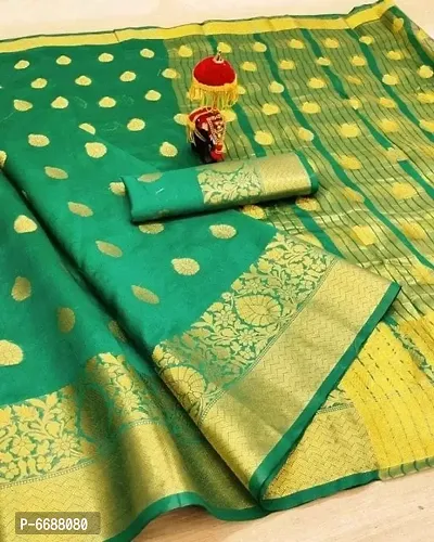 Green Cotton Silk With weaving work Saree for Women-thumb0