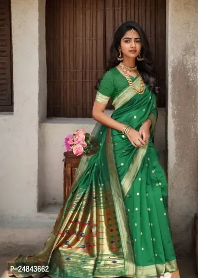 Beautiful Jacquard Art Silk Paithani Saree With Blouse Piece-thumb0