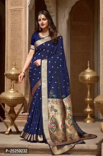 Beautiful Paithani Silk Saree With Blouse Piece-thumb0