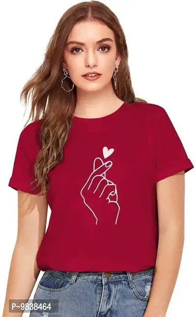 Yes'No Womens Round Neck Half Sleeve Hand Print Cotton T-Shirt - Maroon
