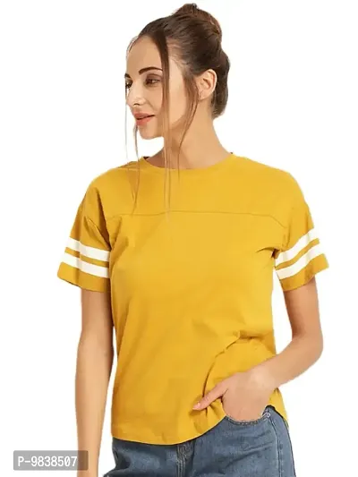 Yes'No Women's Round Neck Half Sleeve Stylish T-Shirt Mustard - X-Large