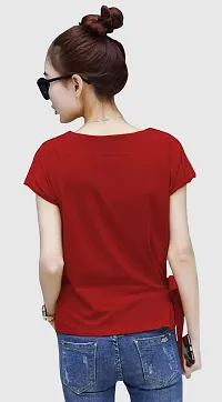 Yes'No Women's Short Sleeve Round Neck Cotton T-Shirt with Belt (Red, Small)-thumb1