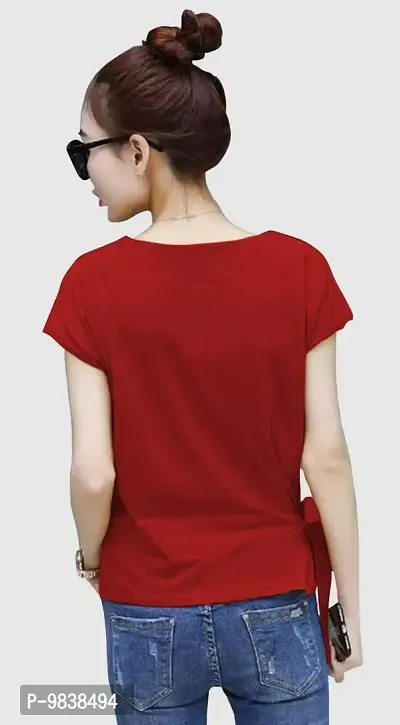 Yes'No Women's Short Sleeve Round Neck Cotton T-Shirt with Belt (Red, Small)-thumb2