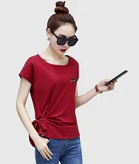 Yes'No Women's Short Sleeve Round Neck Cotton T-Shirt with Belt (Red, Small)-thumb3