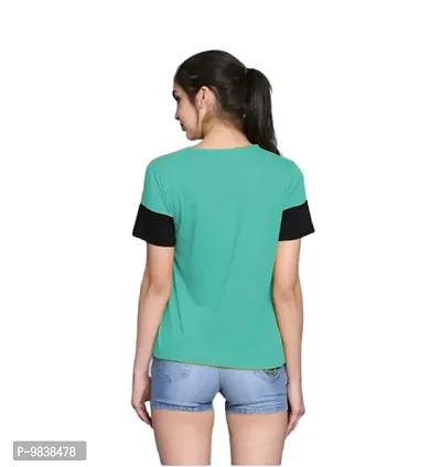 Yes'No Womens Round Neck Half Sleeve Color Block Cotton T-Shirt-thumb2