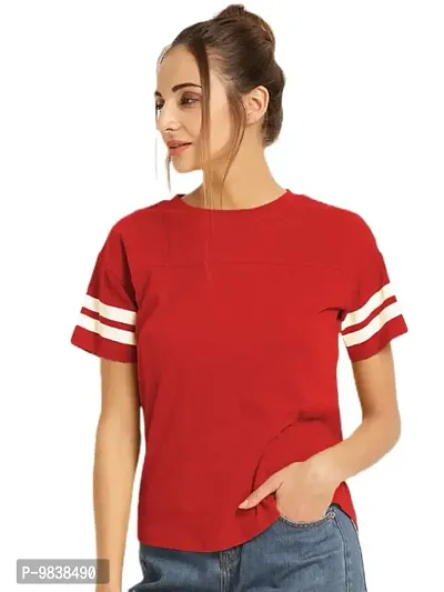 Yes'No Women's Round Neck Half Sleeve Stylish T-Shirt Red - Large-thumb0