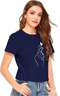 Yes'No Womens Round Neck Half Sleeve Hand Print Cotton T-Shirt-thumb3