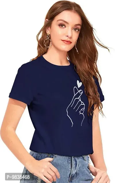 Yes'No Womens Round Neck Half Sleeve Hand Print Cotton T-Shirt-thumb4