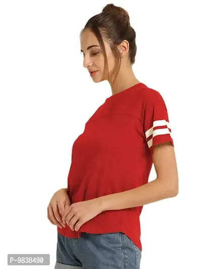 Yes'No Women's Round Neck Half Sleeve Stylish T-Shirt Red - Large-thumb3