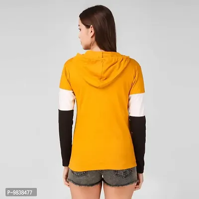 Yes'No Women's Full Sleeve Cotton Hooded T-Shirt (Mustard, Small)-thumb2