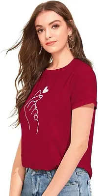 Yes'No Womens Round Neck Half Sleeve Hand Print Cotton T-Shirt - Maroon-thumb3