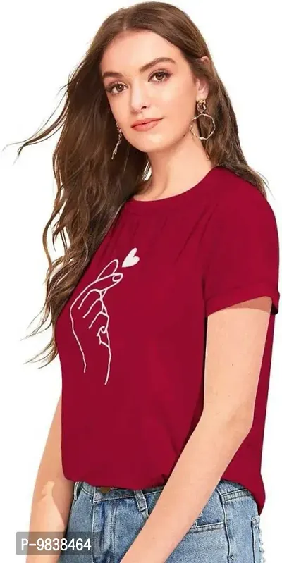 Yes'No Womens Round Neck Half Sleeve Hand Print Cotton T-Shirt - Maroon-thumb4