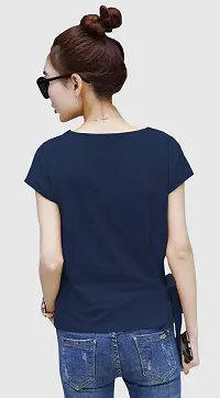 Yes'No Women's Short Sleeve Round Neck Cotton T-Shirt with Belt-thumb1