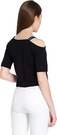 Yes'No Women's Round Neck Cold Shoulder Cotton T-Shirt-thumb1