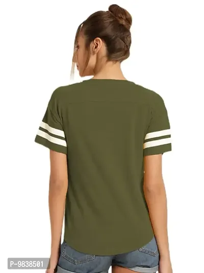 Yes'No Women's Round Neck Half Sleeve Stylish T-Shirt Olive - Large-thumb2