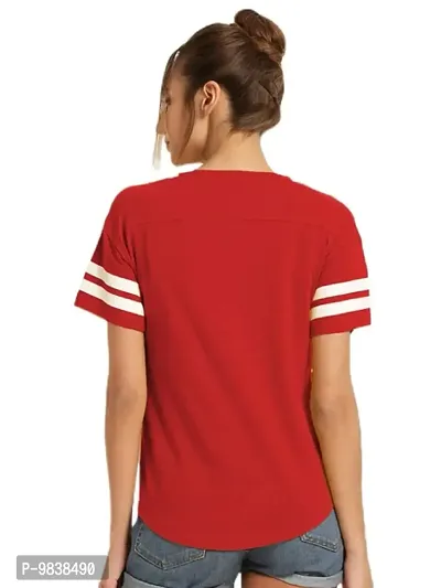 Yes'No Women's Round Neck Half Sleeve Stylish T-Shirt Red - Large-thumb2