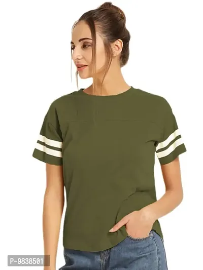 Yes'No Women's Round Neck Half Sleeve Stylish T-Shirt Olive - Large