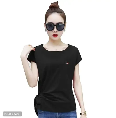 Yes'No Women's Short Sleeve Round Neck Cotton T-Shirt with Belt (Black, Large)-thumb0