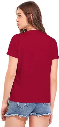 Yes'No Womens Round Neck Half Sleeve Hand Print Cotton T-Shirt - Maroon-thumb1