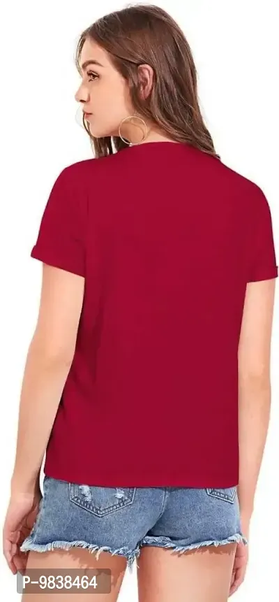 Yes'No Womens Round Neck Half Sleeve Hand Print Cotton T-Shirt - Maroon-thumb2