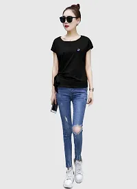 Yes'No Women's Short Sleeve Round Neck Cotton T-Shirt with Belt (Black, Large)-thumb3