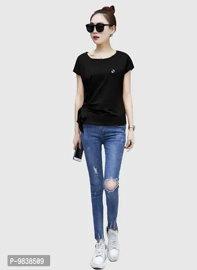 Yes'No Women's Short Sleeve Round Neck Cotton T-Shirt with Belt (Black, Large)-thumb4