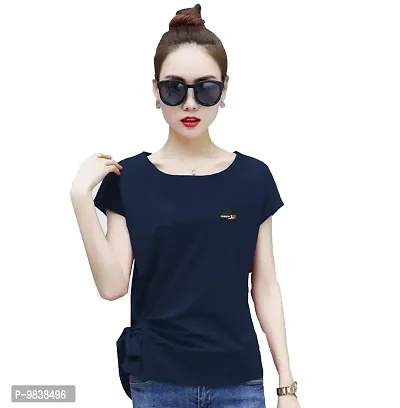 Yes'No Women's Short Sleeve Round Neck Cotton T-Shirt with Belt