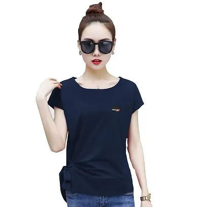 Yes'No Women's Short Sleeve Round Neck T-Shirt with Belt