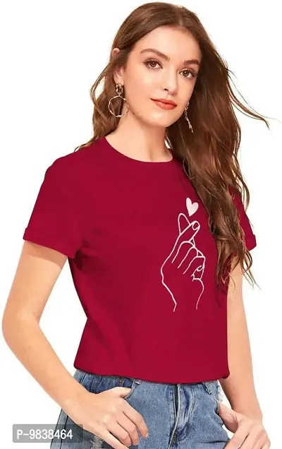 Yes'No Womens Round Neck Half Sleeve Hand Print Cotton T-Shirt - Maroon-thumb3