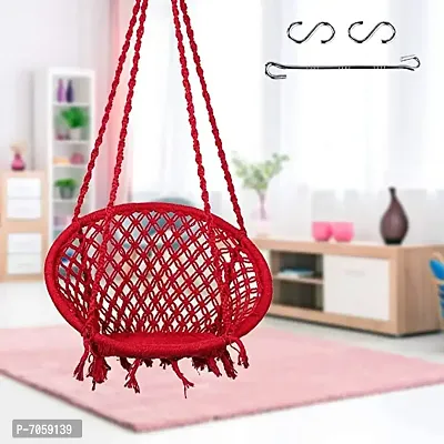Swing for Adults  Kids/Swing Chair/Swing for Balcony, Indoor  Outdoor/Wooden Swing Chair for Adults for Home/Cotton Hammock Hanging Jhula with Free Hanging Kit (Capacity Upto 120 Kgs-Red) by Swingzy-thumb0