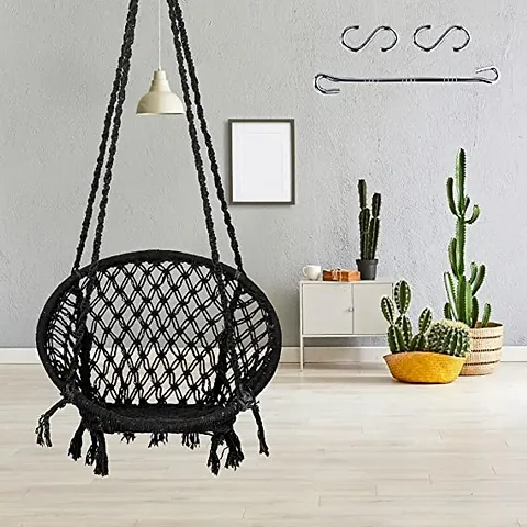 Swing for Adults  Kids/Swing Chair/Swing for Balcony, Indoor  Outdoor/Wooden Swing Chair for Adults for Home/Cotton Hammock Hanging Jhula with Free Hanging Kit(Capacity Upto 120Kgs-Black) by SWINGZY