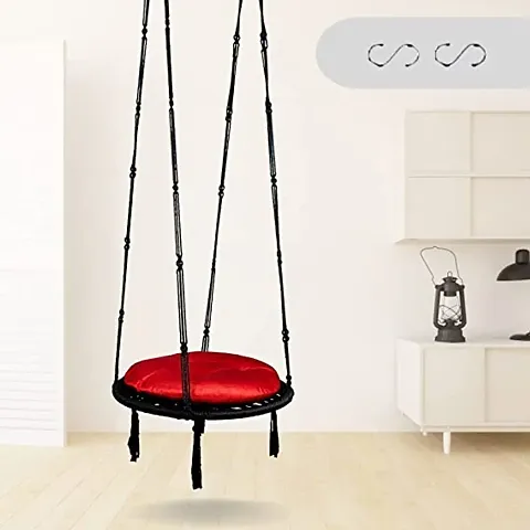 Swingzy Round-Bounce Swing Chair/Hanging Chair for Home, Indoor, Outdoor, Patio, Balcony, Garden/Swing for Adults and Kids (Free Accessories Included, Black)