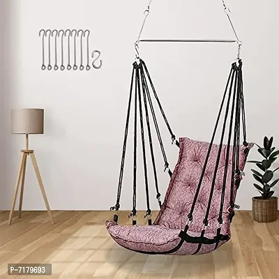 Soft Leather Velvet Hanging Swing for Adults, Jhula for Adults, Swing for Indoor/Outdoor, Home, Balcony  Garden, 200 Kgs Weight Capacity (Pink, Free Hanging Accessories)-thumb0