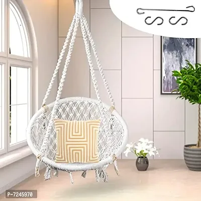 Cotton Netted Rope Hanging Swing Chair for Adults  Kids/Swing for Balcony/ Outdoor Swing Chair/Hammock Swing for Home, Patio, Garden, Indoor/Balcony Hanging Chair (120 Kg Capacity, White)-thumb0