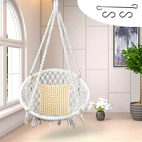Cotton Netted Rope Hanging Swing Chair for Adults  Kids/Swing for Balcony/ Outdoor Swing Chair/Hammock Swing for Home, Patio, Garden, Indoor/Balcony Hanging Chair (120 Kg Capacity, White)