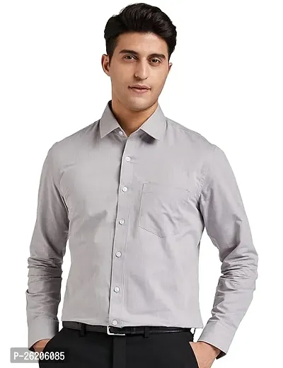 Stylish Cotton Grey Solid Long Sleeve Shirts For Men-thumb0