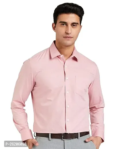 Stylish Cotton Pink Solid Long Sleeve Shirts For Men-thumb0