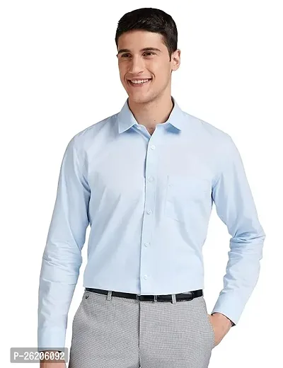 Stylish Cotton Blue Solid Long Sleeve Shirts For Men-thumb0