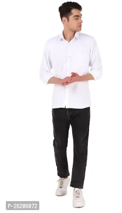 Stylish Cotton White Solid Long Sleeve Shirts For Men-thumb0