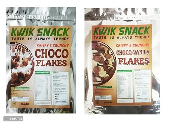 KWIK SNACK COMBO of Crispy  Crunchy CHOCO FLAKES  CHOCO VANILA FLAKES (2 X 300 GM)-600 GM