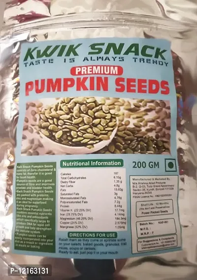 Kwik Snack Pumpkin Seeds 200g - Raw Pumpkin Seeds for Eating |  Immunity Booster Seeds | Protein Snacks  (200 Gm)